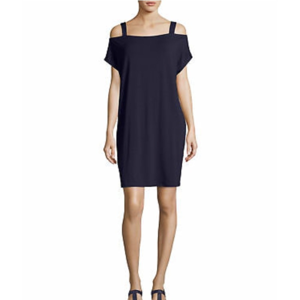 Eileen Fisher Cold Shoulder Navy Blue Dress